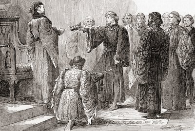 Una scena dal Riccardo II di William Shakespeare, Atto IV, Scena 1, Re Riccardo: Qui, cugino, prendi la corona, da Le Opere di William Shakespeare, pubblicato nel 1896 da Gordon Frederick Browne